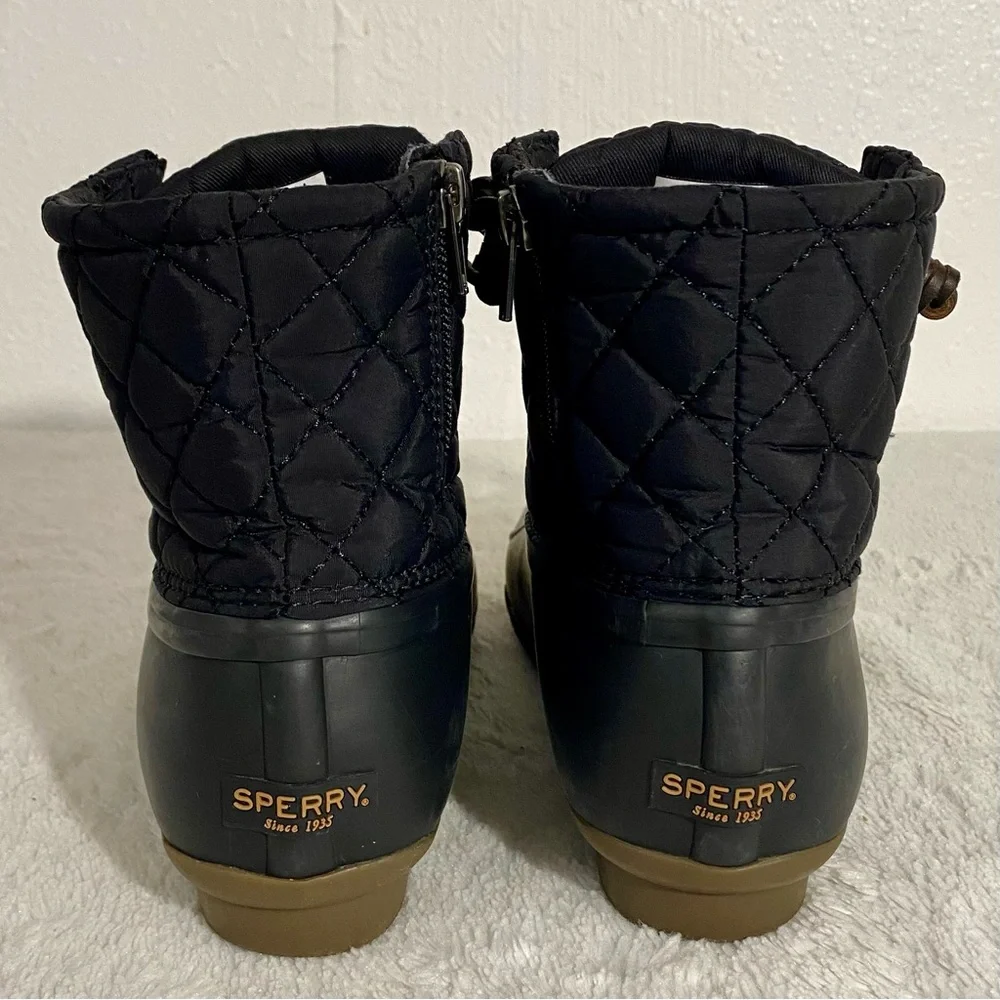Sperry Black Saltwater Quilted Duck Boots Big Girls Size 6 Side Zip
